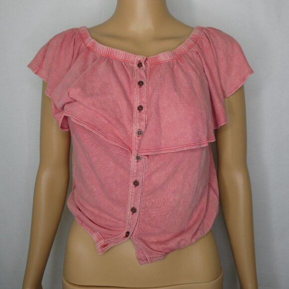We the Free People Love Letter off the shoulder Top Ruffle XS Layered Distressed - Picture 1 of 9